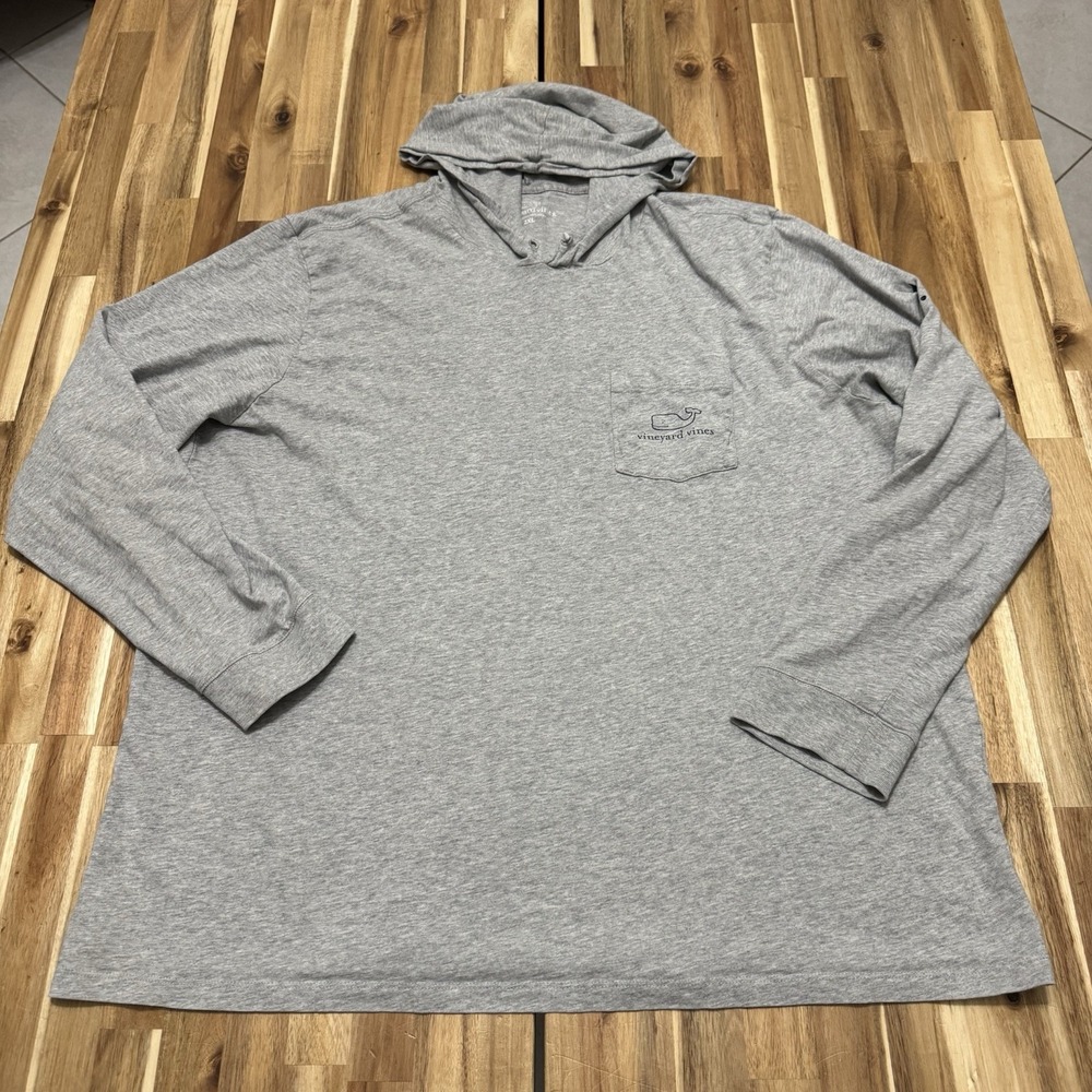 Vineyard Vines Hoodie Mens 2XL Gray Lightweight Pocket Whale Preppy Frat